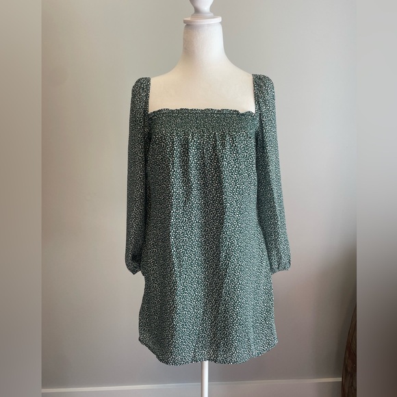 Abercrombie Long puff sleeves square neck cottage goblin core dress Small petite - Picture 1 of 12